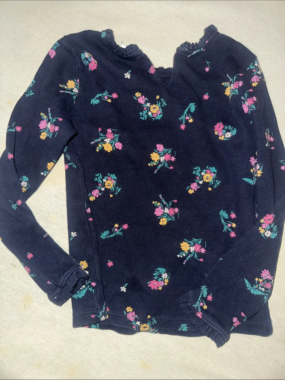 Kids Size 5 GAP Navy Long-Sleeve Floral Ruffle Top